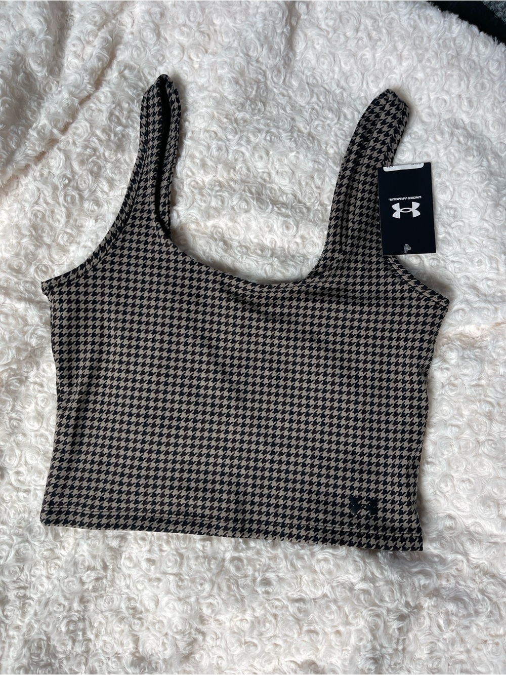 Under Armour Black and Tan Houndstooth Sports Bra Crop Tank